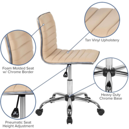 FWStyle Beige Faux Leather Ribbed Designer Office Chair - Size: 97 x 45 x 51cm - Brown - Wilko - thumbnail 6