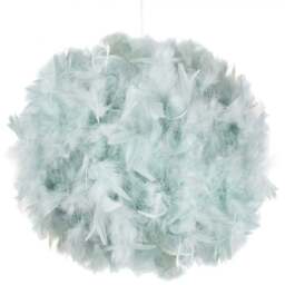 Happy Homewares Large Duck Egg Real Feather Decorated Pendant Shade - Size: 30 x 40 x 40cm - Blue - Wilko