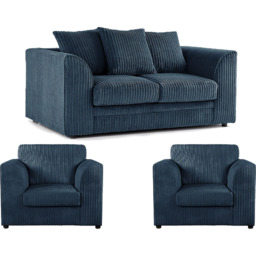 Luxor 4 Seater Navy Blue Jumbo Cord Scatter Back Sofa Suite - Wilko - thumbnail 3