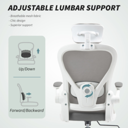 Portland Grey Mesh Ergonomic Office Chair with Headrest and Lumbar Support - Size: 125 x 58 x 63cm - Wilko - thumbnail 6