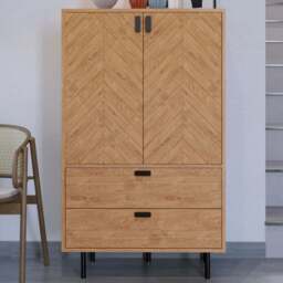 Seconique Leon 2 Door 2 Drawer Medium Oak Effect Storage Cabinet - Brown - Wilko - thumbnail 1