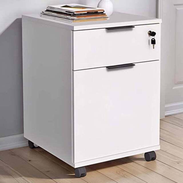FWStyle Single Door Single Drawer White Mobile Storage Unit - Size: 61 x 41 x 45cm - Wilko - image 1