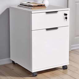 FWStyle Single Door Single Drawer White Mobile Storage Unit - Size: 61 x 41 x 45cm - Wilko - thumbnail 1