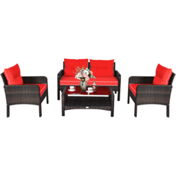 Costway 4 Seater Red PE Rattan Patio Conversation Set - Wilko - thumbnail 4