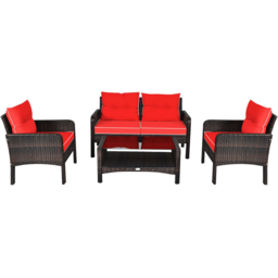 Costway 4 Seater Red PE Rattan Patio Conversation Set - Wilko - thumbnail 3