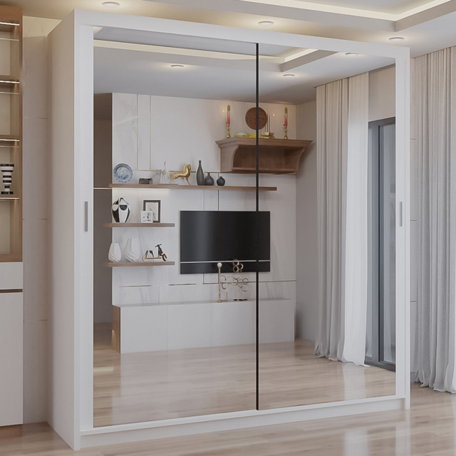 Sliding Wardrobes 4U 2 Sliding Door White Full Length Mirrored Wardrobe 120cm - Size: 2 Door - Wilko - image 1
