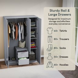 Vida Designs Glinton 3 Door 2 Drawer Grey Wardrobe - Size: 3 Door, 2 Drawer - Wilko - thumbnail 7