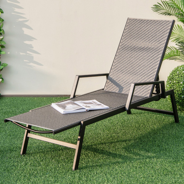Costway Brown Outdoor Rattan Chaise Lounge with Armrests - Size: 153 x 57 x 9cm - Wilko - image 1