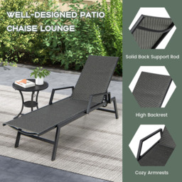 Costway Brown Outdoor Rattan Chaise Lounge with Armrests - Size: 153 x 57 x 9cm - Wilko - thumbnail 6