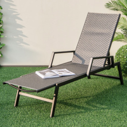 Costway Brown Outdoor Rattan Chaise Lounge with Armrests - Size: 153 x 57 x 9cm - Wilko - thumbnail 1