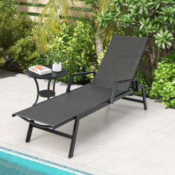 Costway Brown Outdoor Rattan Chaise Lounge with Armrests - Size: 153 x 57 x 9cm - Wilko - thumbnail 4