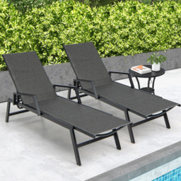Costway Brown Outdoor Rattan Chaise Lounge with Armrests - Size: 153 x 57 x 9cm - Wilko - thumbnail 5
