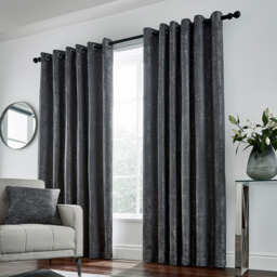 Helena Springfield Roma Lined Gunmetal Eyelet Curtains 168 x 228cm - Size: W 168 x D 229cm - Wilko
