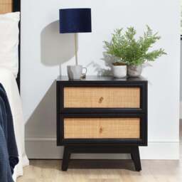Desser Venice 2 Drawer Black Rattan and Mango Wood Bedside Table - Wilko - thumbnail 1