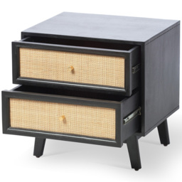Desser Venice 2 Drawer Black Rattan and Mango Wood Bedside Table - Wilko - thumbnail 4