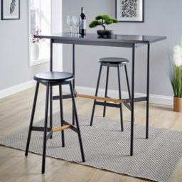 Home Source 2 Seater Black and Solid Oak Bar Table with Stools - Brown - Wilko - thumbnail 6