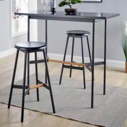 Home Source 2 Seater Black and Solid Oak Bar Table with Stools - Brown - Wilko