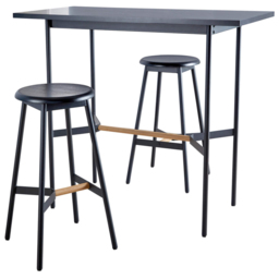 Home Source 2 Seater Black and Solid Oak Bar Table with Stools - Brown - Wilko - thumbnail 3