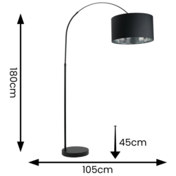 ValueLights Louis Black Arched LED Floor Lamp with Black and Chrome Drum Lamp Shade - Size: 180 x 45 x 105cm - Wilko - thumbnail 5