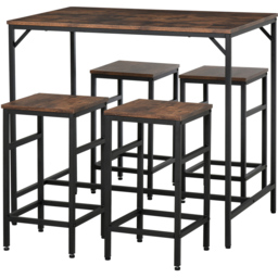 Portland 4 Seater Wood Effect Rectangular Bar Table with Stools - Brown - Wilko - thumbnail 3