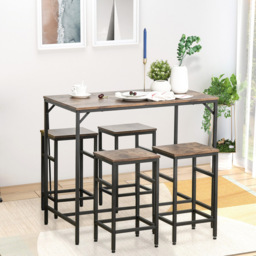Portland 4 Seater Wood Effect Rectangular Bar Table with Stools - Brown - Wilko - thumbnail 5