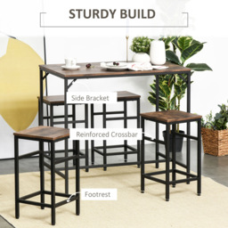 Portland 4 Seater Wood Effect Rectangular Bar Table with Stools - Brown - Wilko - thumbnail 7