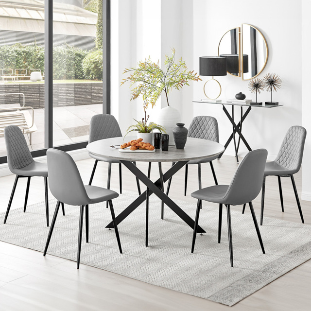 Furniturebox Arona Solara Concrete Effect 6 Seater Round Dining Set Grey and Black - Wilko - image 1