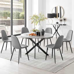 Furniturebox Arona Solara Concrete Effect 6 Seater Round Dining Set Grey and Black - Wilko - thumbnail 1