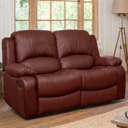 Glendale 2 Seater Burgundy Bonded Leather Manual Recliner Sofa - Red - Artemis Home - Wilko