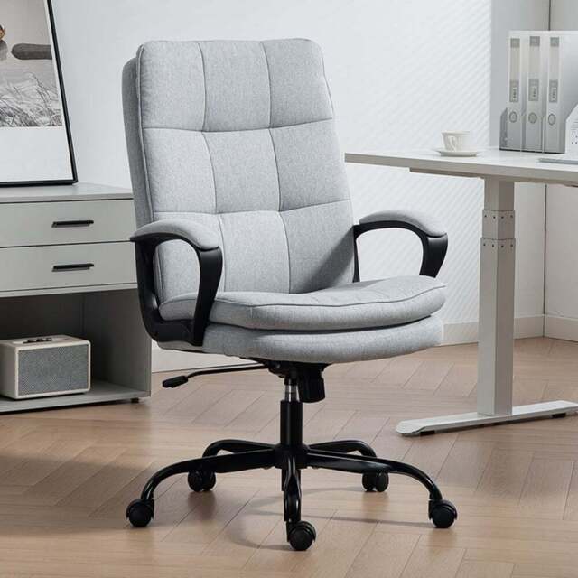 HOMCOM Light Grey Fabric Computer Desk Chair - Size: 113.0 cm x 66.0 cm x 67.0 cmcm - Wilko - image 1