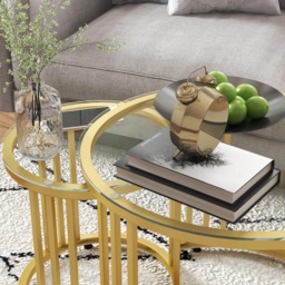 HOMCOM Gold Tone and Tempered Glass Top Nest of Tables Set of 2 - Size: 47 x 60 x 60cm - Orange - Wilko - thumbnail 5