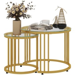 HOMCOM Gold Tone and Tempered Glass Top Nest of Tables Set of 2 - Size: 47 x 60 x 60cm - Orange - Wilko - thumbnail 3