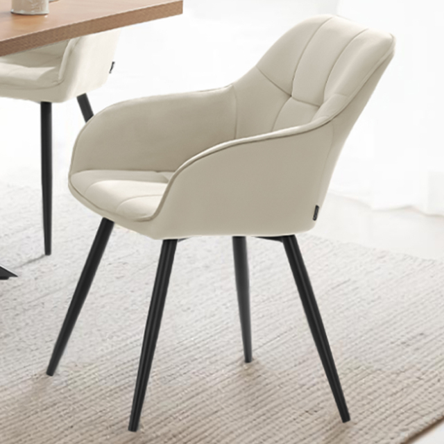 tectake Marilyn Set of 6 Cream and Black Velvet Quilted Dining Chair with Armrest - Wilko - image 1