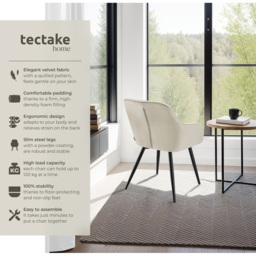 tectake Marilyn Set of 6 Cream and Black Velvet Quilted Dining Chair with Armrest - Wilko - thumbnail 7