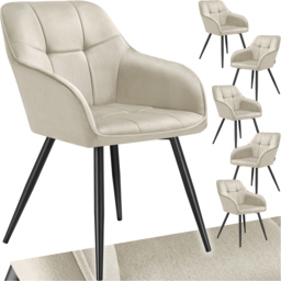tectake Marilyn Set of 6 Cream and Black Velvet Quilted Dining Chair with Armrest - Wilko - thumbnail 3