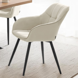 tectake Marilyn Set of 6 Cream and Black Velvet Quilted Dining Chair with Armrest - Wilko