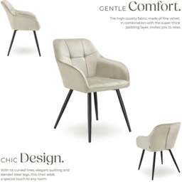 tectake Marilyn Set of 6 Cream and Black Velvet Quilted Dining Chair with Armrest - Wilko - thumbnail 4