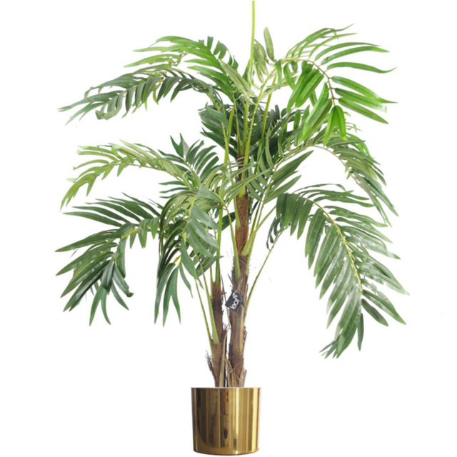 Leaf Luxury Artificial Palm Tree in Gold Planter 4ft - Size: 120 x 80 x 80cm - Green - Wilko - image 1