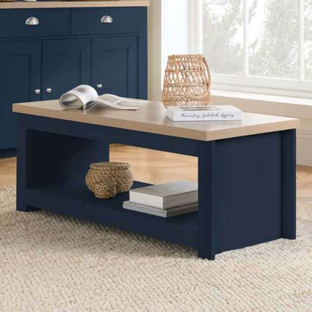 Highgate Navy and Oak Coffee Table - Size: 47 x 105 x 41cm - Blue - Birlea - Wilko - image 1