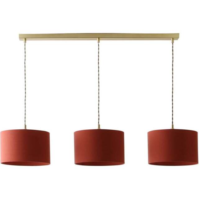 ValueLights Reni Rust Drum Shade 3 Drop Bar Gold Diner LED Ceiling Pendant Light - Size: 123.5 x 98 x 25cm - Black - Wilko - image 1