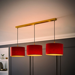 ValueLights Reni Rust Drum Shade 3 Drop Bar Gold Diner LED Ceiling Pendant Light - Size: 123.5 x 98 x 25cm - Black - Wilko - thumbnail 7