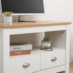 FurnitureHMD 2 Drawer Single Shelf White and Oak Effect Wooden Corner TV Unit - Size: 58 x 85 x 39cm - Wilko - thumbnail 7