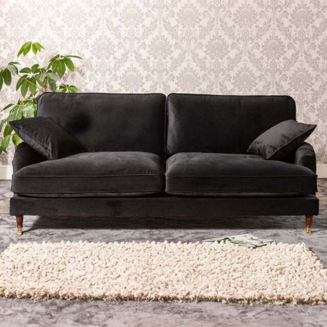 Mackenzie 4 Seater Black Plush Velvet Sofa - Artemis Home - Wilko - image 1