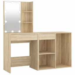 vidaXL Sonoma Oak Dressing Table with LED Mirror and Cabinet - Size: 140 x 60 x 40cm - Brown - Wilko - thumbnail 3