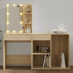 vidaXL Sonoma Oak Dressing Table with LED Mirror and Cabinet - Size: 140 x 60 x 40cm - Brown - Wilko