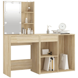 vidaXL Sonoma Oak Dressing Table with LED Mirror and Cabinet - Size: 140 x 60 x 40cm - Brown - Wilko - thumbnail 4