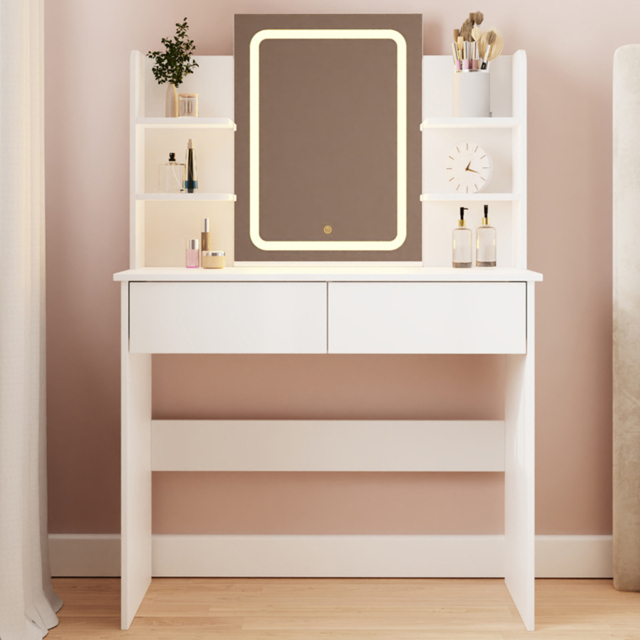 GFW Sadie 2 Drawer 4 Shelf White Dressing Table with LED Mirror - Size: 135 x 90 x 40cm - Wilko - image 1