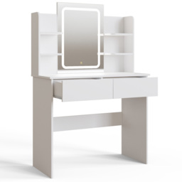 GFW Sadie 2 Drawer 4 Shelf White Dressing Table with LED Mirror - Size: 135 x 90 x 40cm - Wilko - thumbnail 6