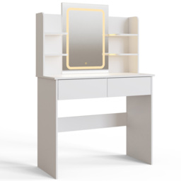 GFW Sadie 2 Drawer 4 Shelf White Dressing Table with LED Mirror - Size: 135 x 90 x 40cm - Wilko - thumbnail 4