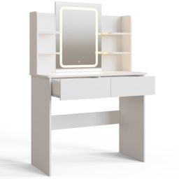 GFW Sadie 2 Drawer 4 Shelf White Dressing Table with LED Mirror - Size: 135 x 90 x 40cm - Wilko - thumbnail 7